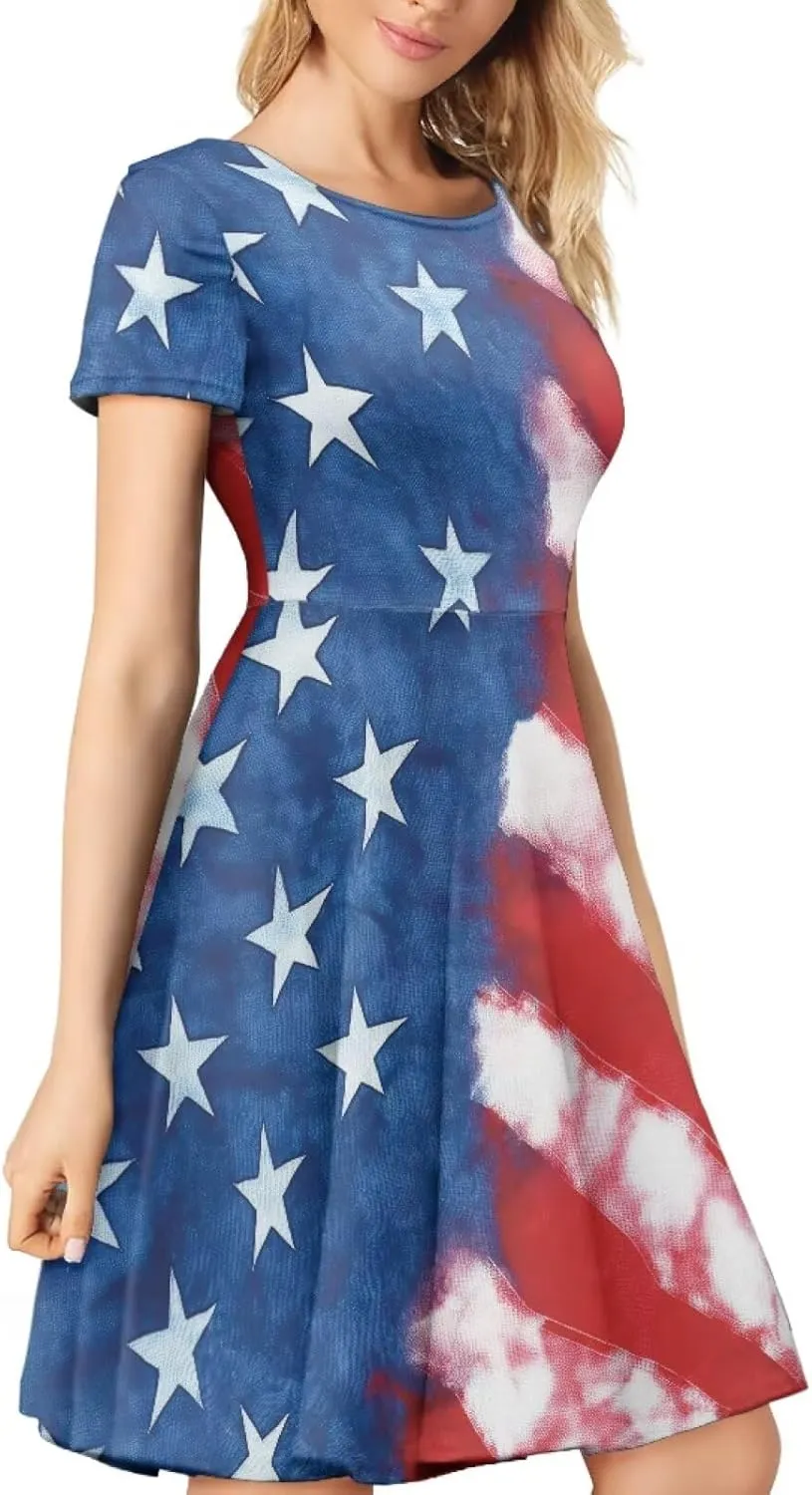 Forchrinse Red Ladybug Floral Womens Summer Dress Plus Size Short Sleeve T Shirt Sundress Swing Midi Tunic Dress for Women