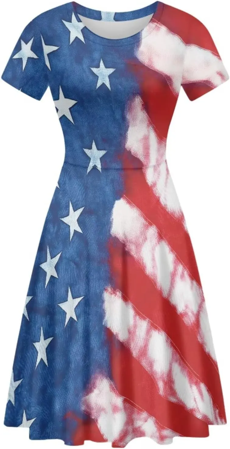 Forchrinse Red Ladybug Floral Womens Summer Dress Plus Size Short Sleeve T Shirt Sundress Swing Midi Tunic Dress for Women