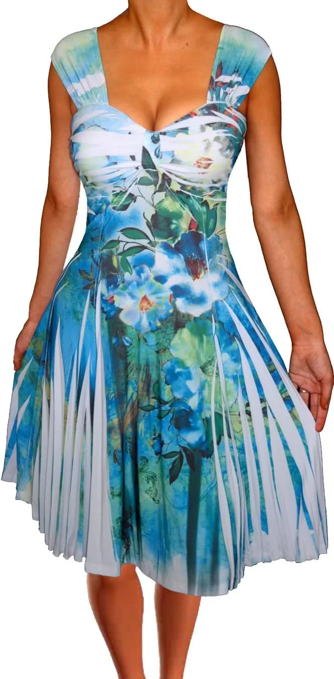 Funfash Plus Size Women Empire Waist White Blue Swing Cocktail Dress Made in USA