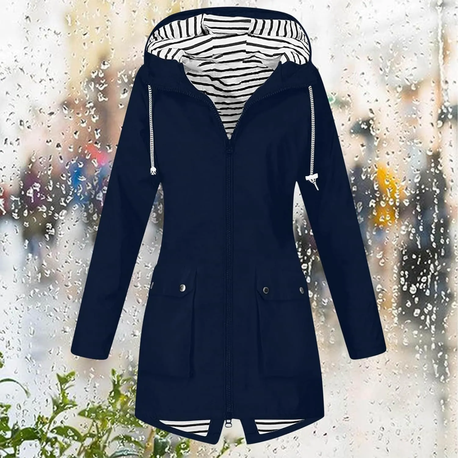 FZYLQY Hot Rain Jacket for Women Lightweight Long Hooded Raincoat Waterproof Outdoor Travel Hiking Windbreaker Trench Coats