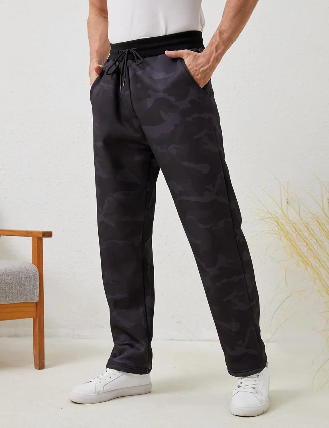 Gihuo Men's Winter Fleece Pants Sherpa Lined Sweatpants Active Running Jogger Pants