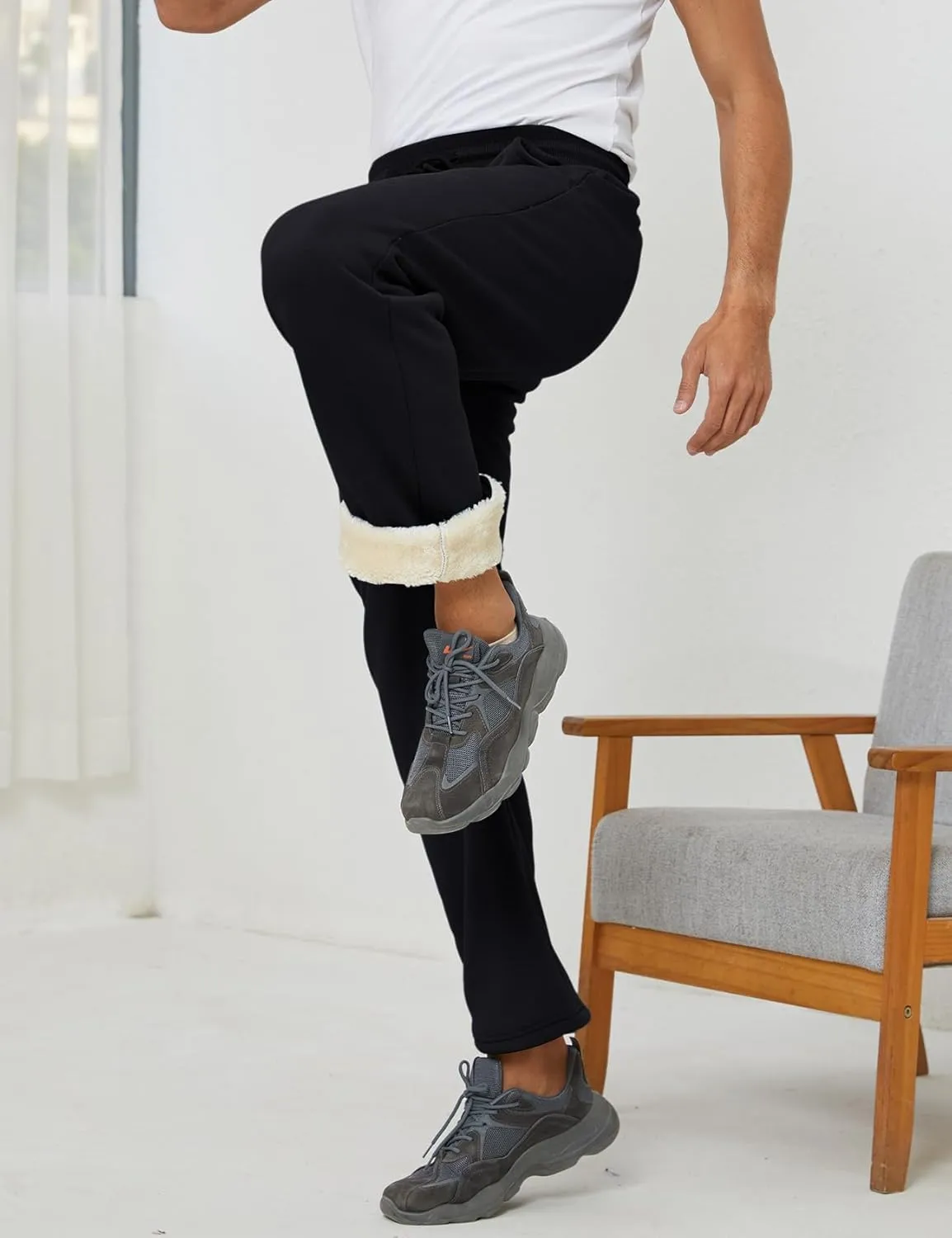 Gihuo Men's Winter Fleece Pants Sherpa Lined Sweatpants Active Running Jogger Pants