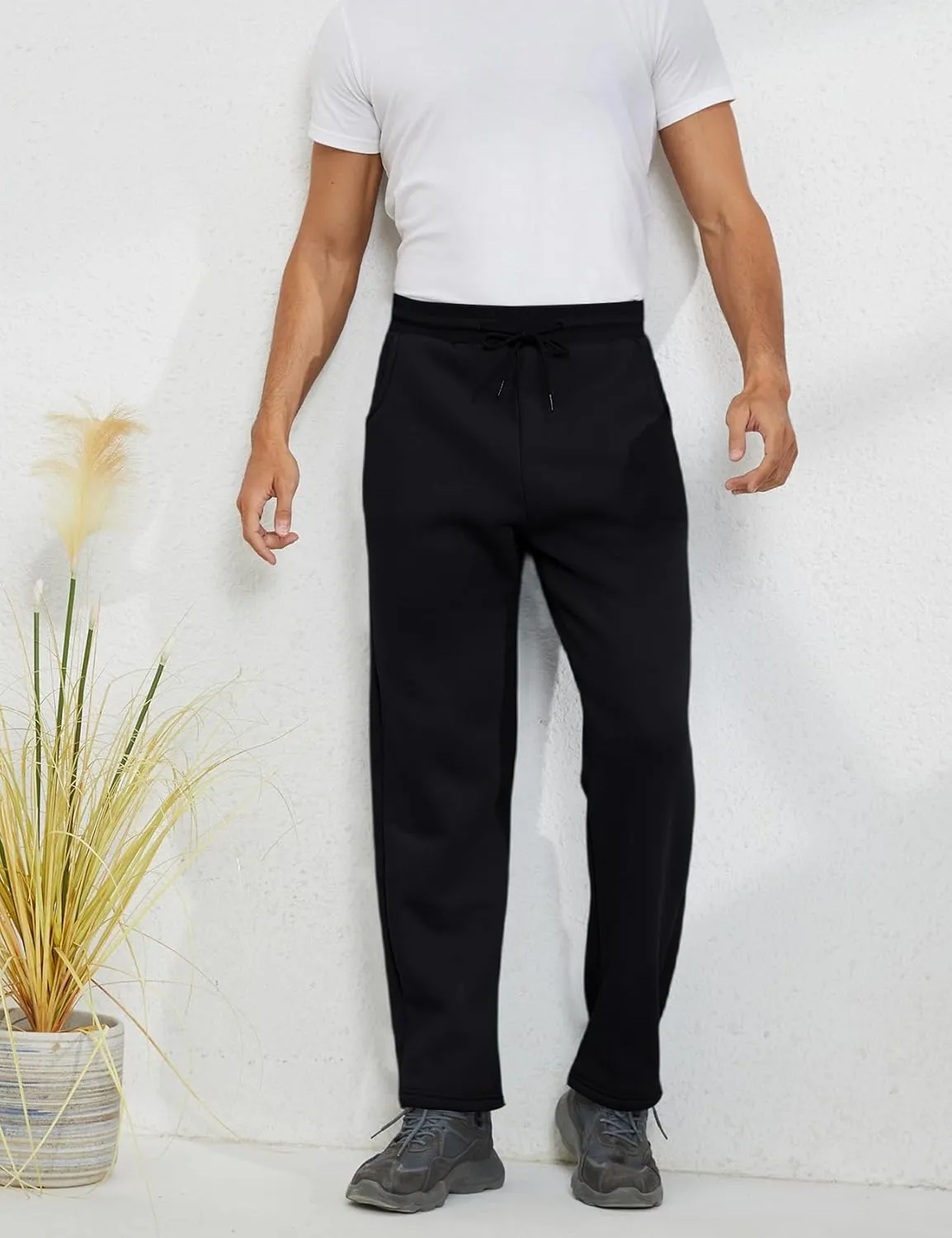 Gihuo Men's Winter Fleece Pants Sherpa Lined Sweatpants Active Running Jogger Pants