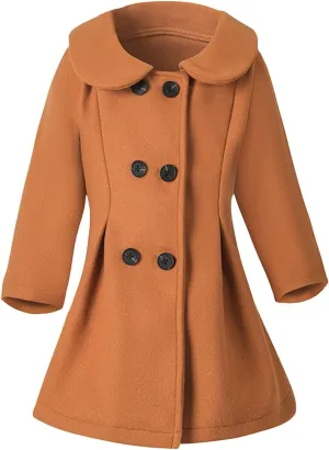 Girls Dress Coat Kids Winter Warm Jacket Long Sleeve Button Trench Coat Pocket Long Peacoat Outerwear Jackets For Girls