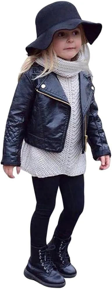 Girls Short Jacket Coat 1-4 Years Old,Fashion Infant Toddler Girls Kids Autumn Winter Leather Zipper Outerwear