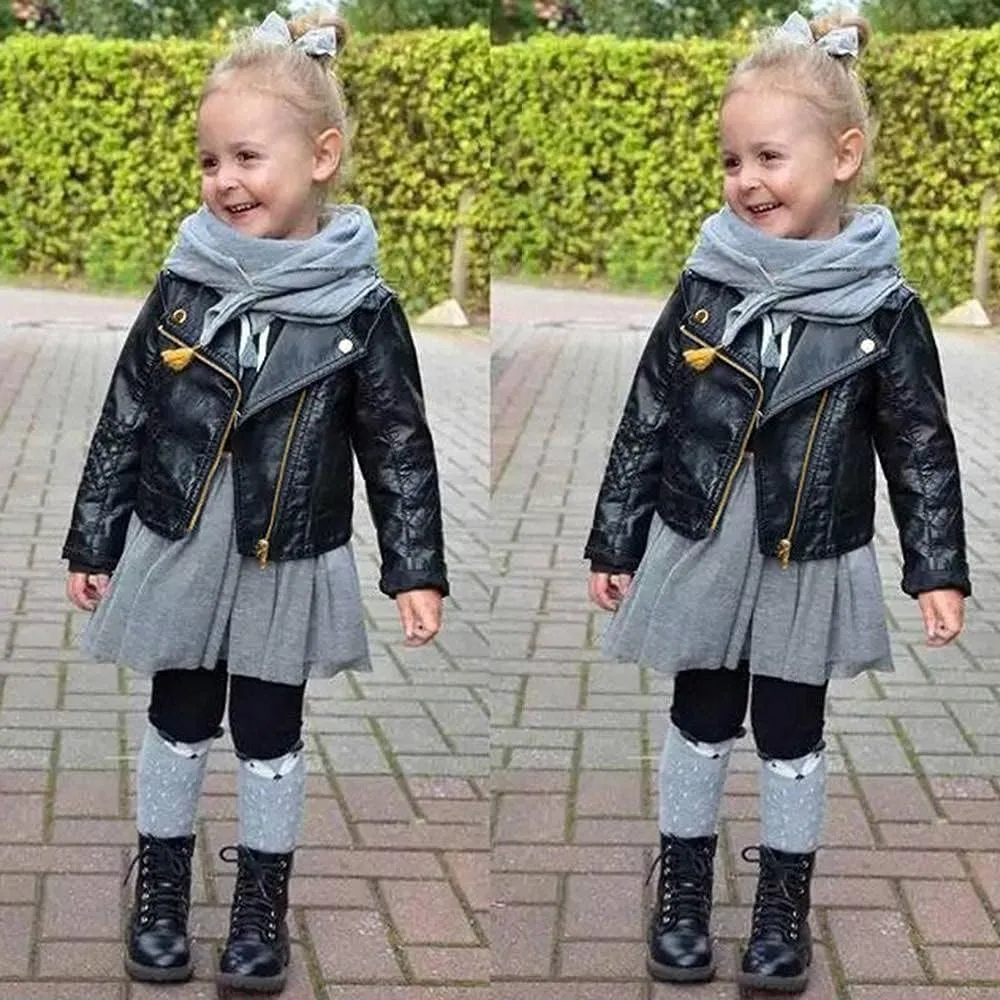 Girls Short Jacket Coat 1-4 Years Old,Fashion Infant Toddler Girls Kids Autumn Winter Leather Zipper Outerwear