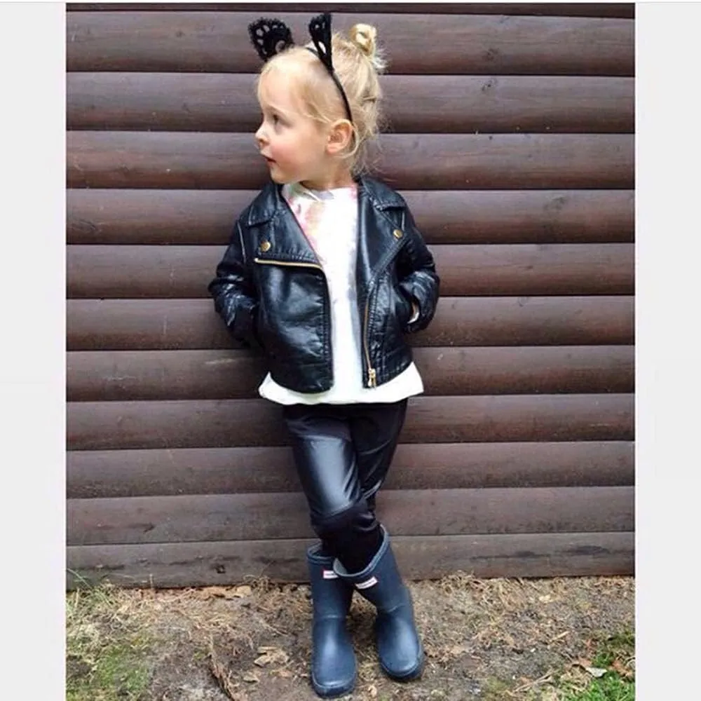 Girls Short Jacket Coat 1-4 Years Old,Fashion Infant Toddler Girls Kids Autumn Winter Leather Zipper Outerwear