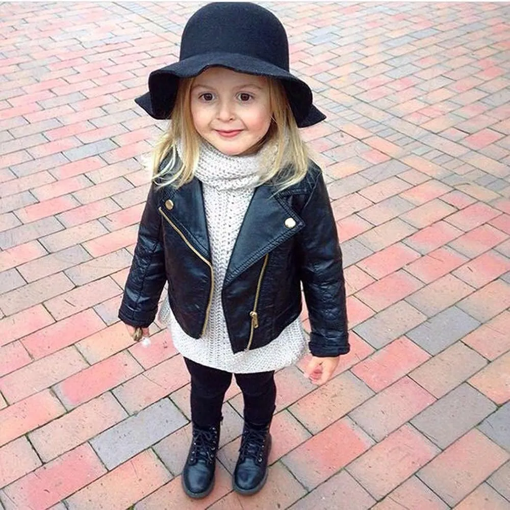 Girls Short Jacket Coat 1-4 Years Old,Fashion Infant Toddler Girls Kids Autumn Winter Leather Zipper Outerwear