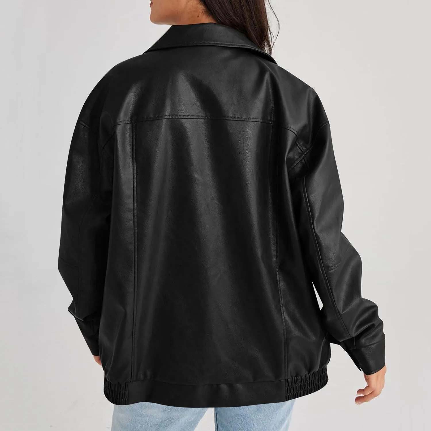 GOFULY Leather Jacket Women Oversized Faux Zip Up Casual Coats Trendy 2024 Motocycle Jackets Winter Fall Clothes With Pockets