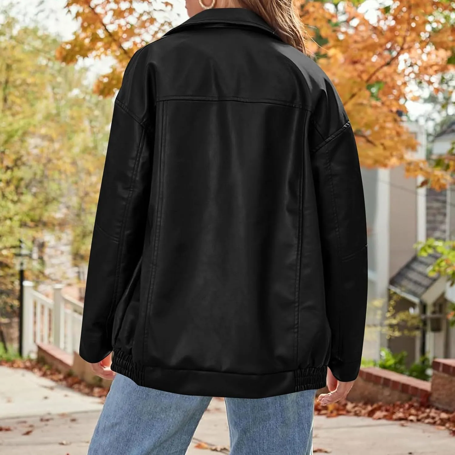 GOFULY Leather Jacket Women Oversized Faux Zip Up Casual Coats Trendy 2024 Motocycle Jackets Winter Fall Clothes With Pockets