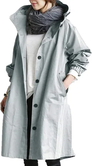 GOKKILRW Rain Jackets for Women Lightweight Hooded Long Raincoat Outdoor Breathable Waterproof Trench Coats with Pockets