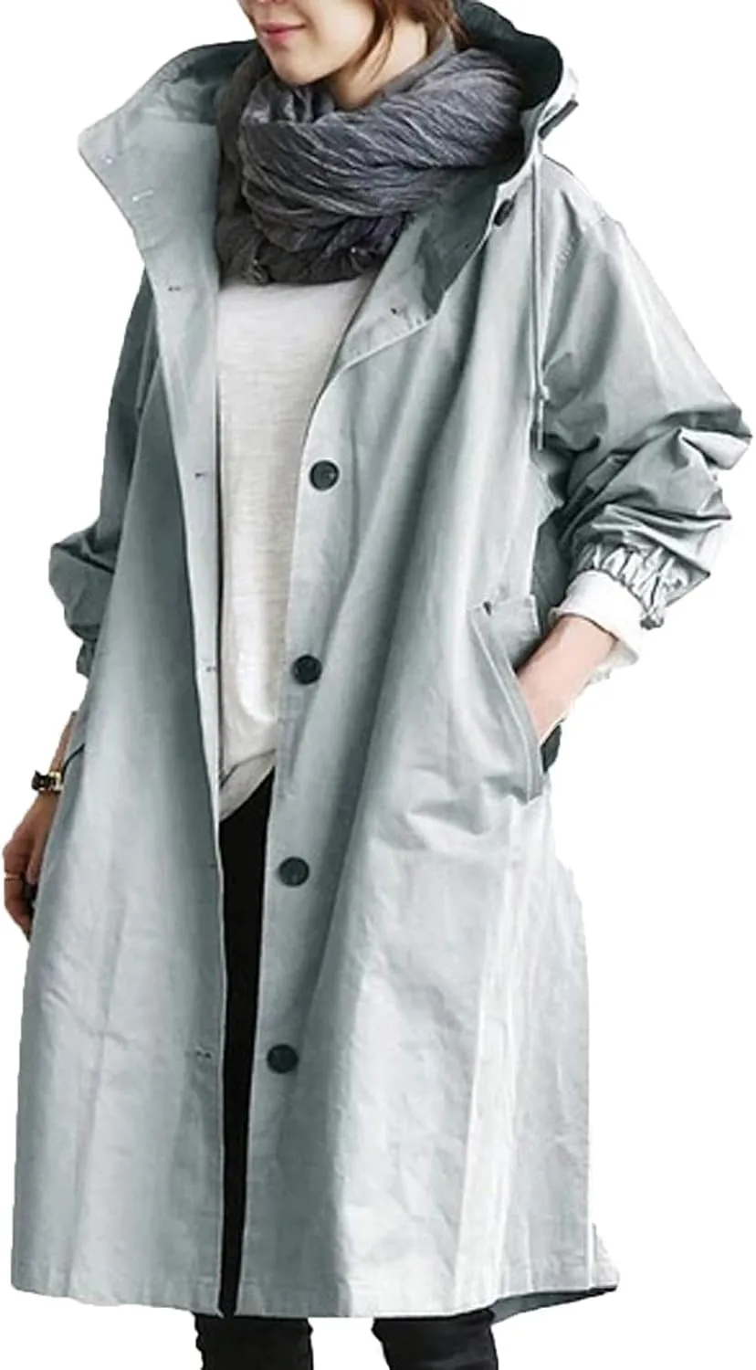 GOKKILRW Rain Jackets for Women Lightweight Hooded Long Raincoat Outdoor Breathable Waterproof Trench Coats with Pockets