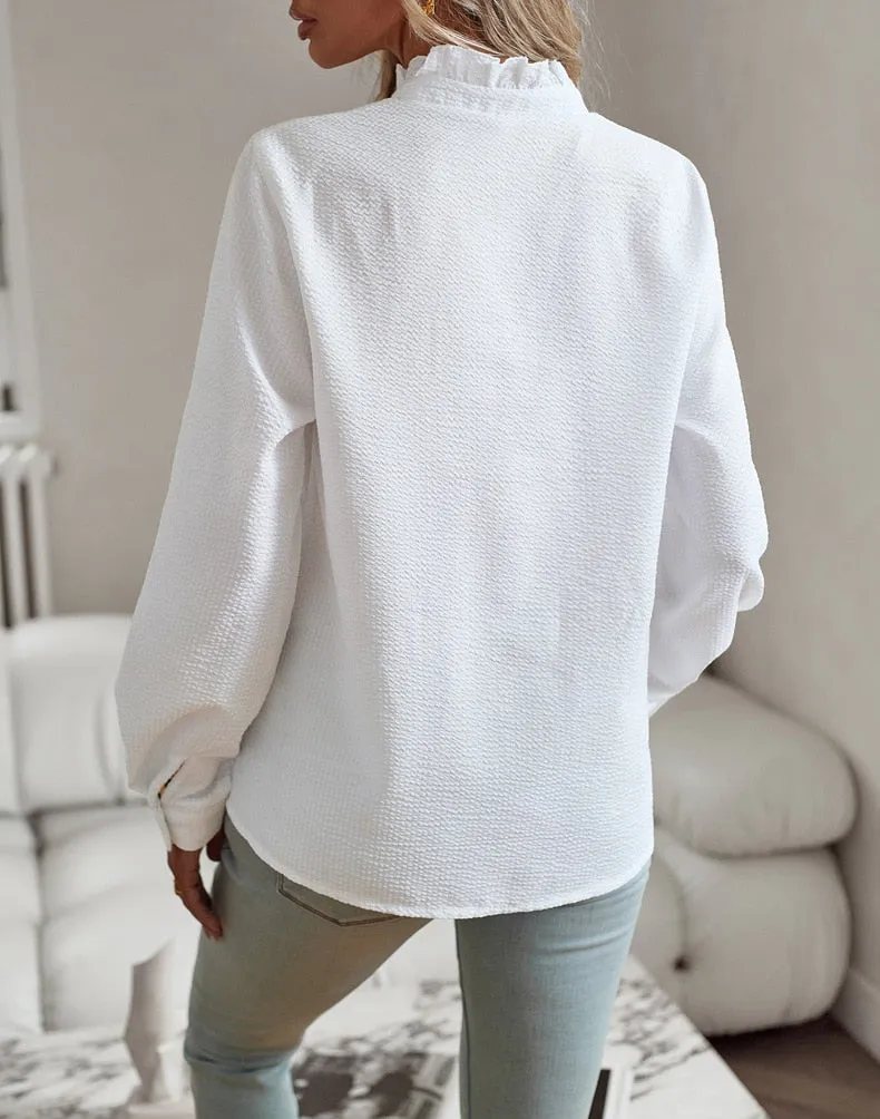 Grace  Ruffled Button-Up Blouse