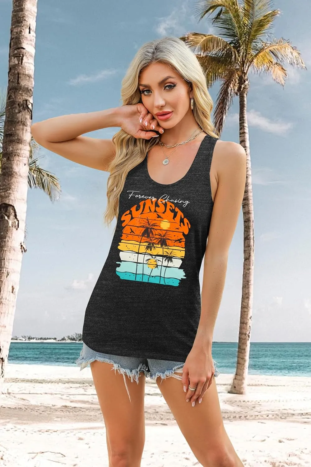 Gulf of Mexico T Shirt Women Gulf of Mexico Tank Top Vintage Beach Graphic Tee Summer Vacation Sleeveless Shirt