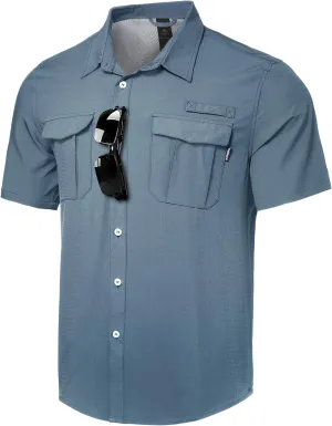 Haimont Men's Sun Protection Shirt Water Resistant Short Sleeve Button Down Shirt Quick Dry Cooling for Hiking Fishing