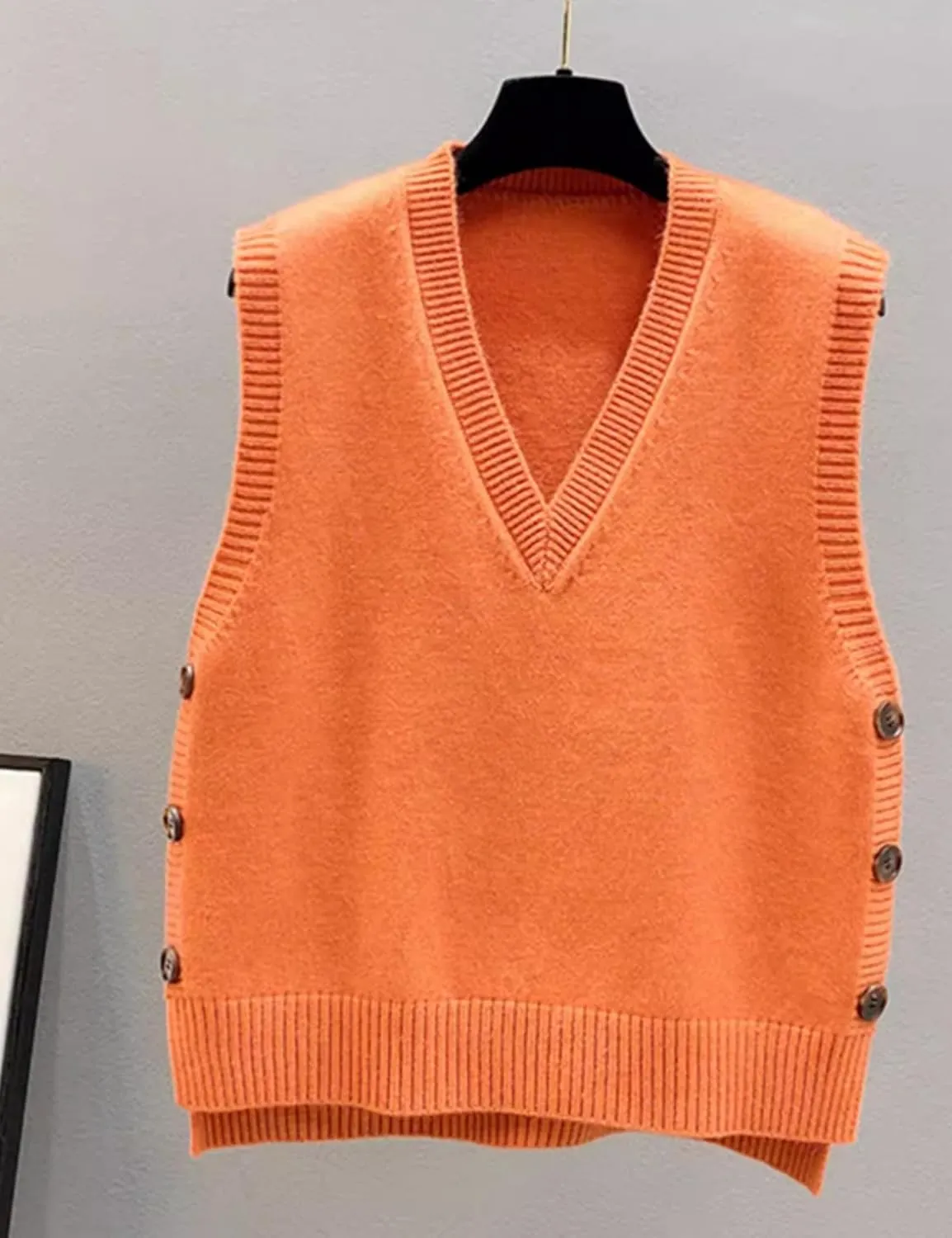 HangNiFang Womens Sweater Vest Sleeveless V Neck Trendy Side Button Down Knit Vest Outfits