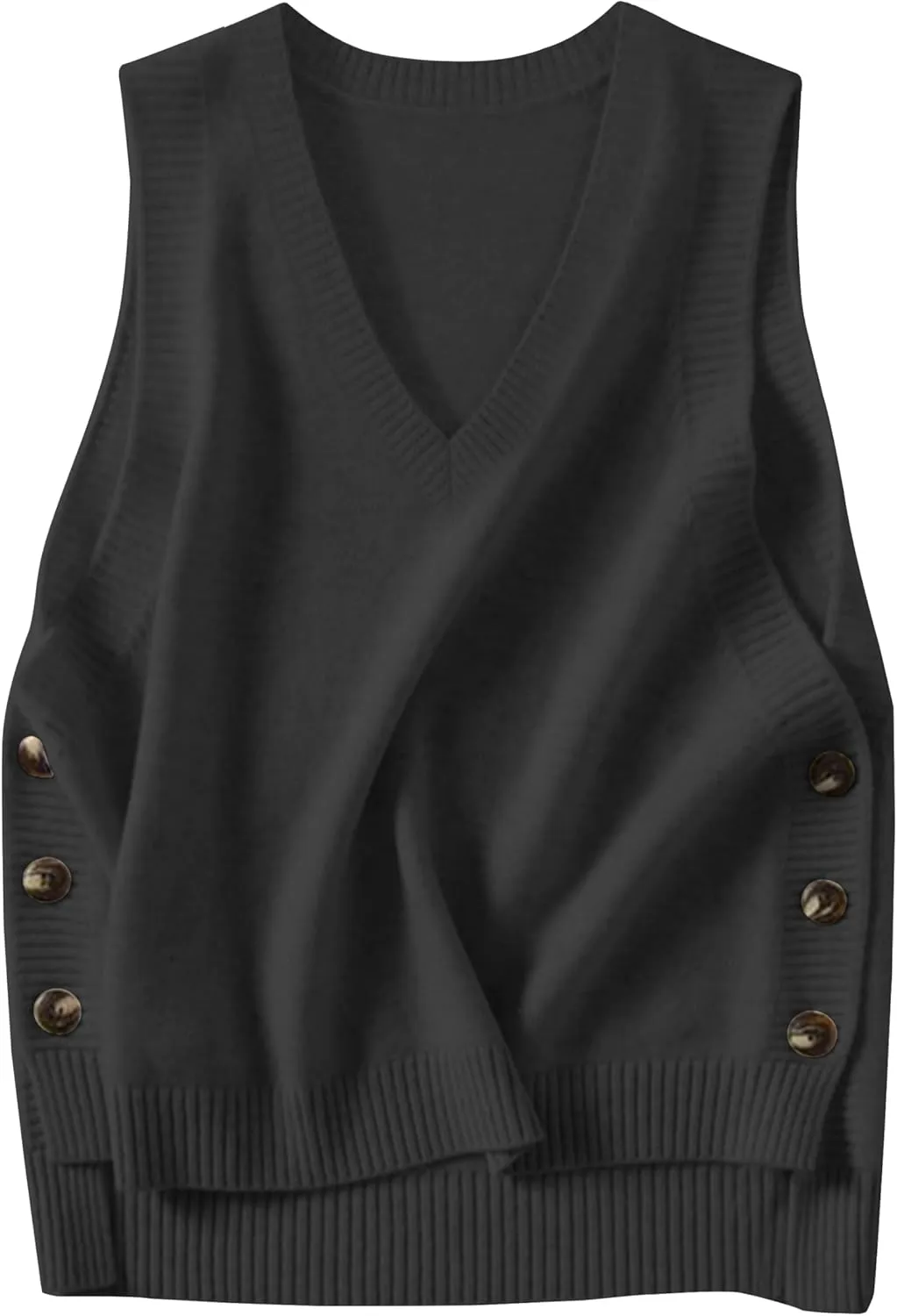 HangNiFang Womens Sweater Vest Sleeveless V Neck Trendy Side Button Down Knit Vest Outfits