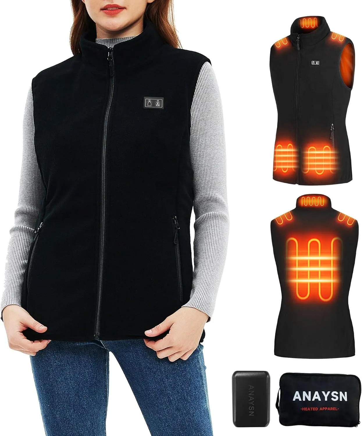Heated Vest Women, Fleece heated vest with battery pack included 7.4V 16000mAh