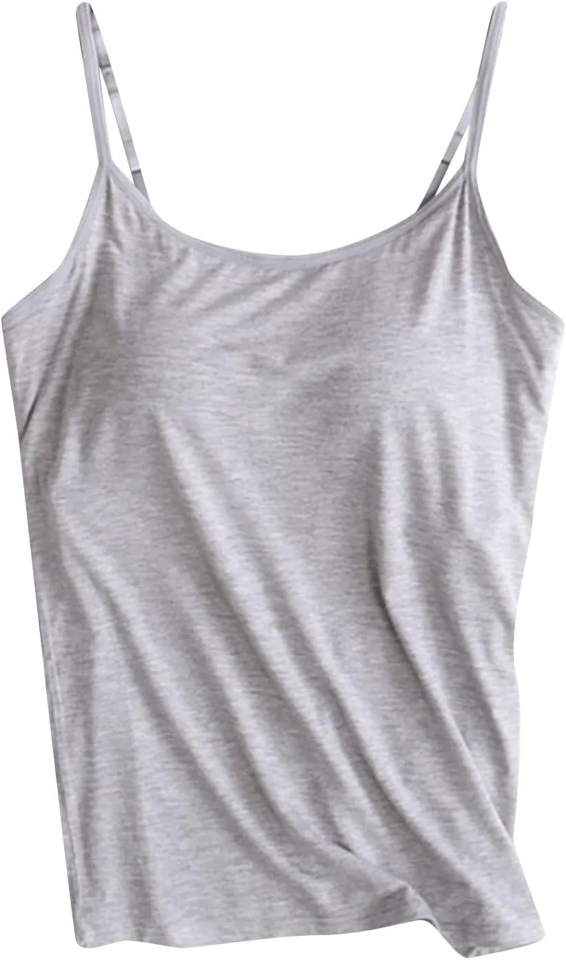 HGps8w Plus Size Womens Shelf Bra Camisoles Adjustable Spaghetti Strap Tank Tops Scoop Neck Layer Cami Tops (S-6XL)