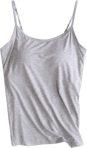 HGps8w Plus Size Womens Shelf Bra Camisoles Adjustable Spaghetti Strap Tank Tops Scoop Neck Layer Cami Tops (S-6XL)
