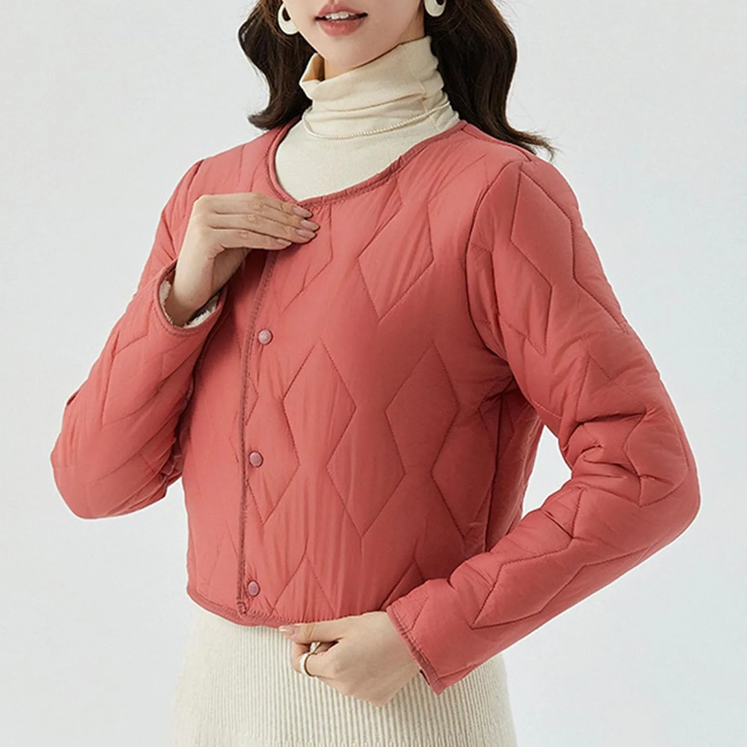 HGps8w Women's Cropped Quilted Winter Coat, Plus Size Casual Lightweight Button Down Padded Down Puffer Jackets