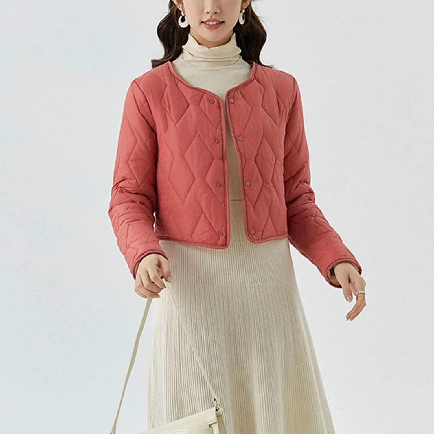 HGps8w Women's Cropped Quilted Winter Coat, Plus Size Casual Lightweight Button Down Padded Down Puffer Jackets