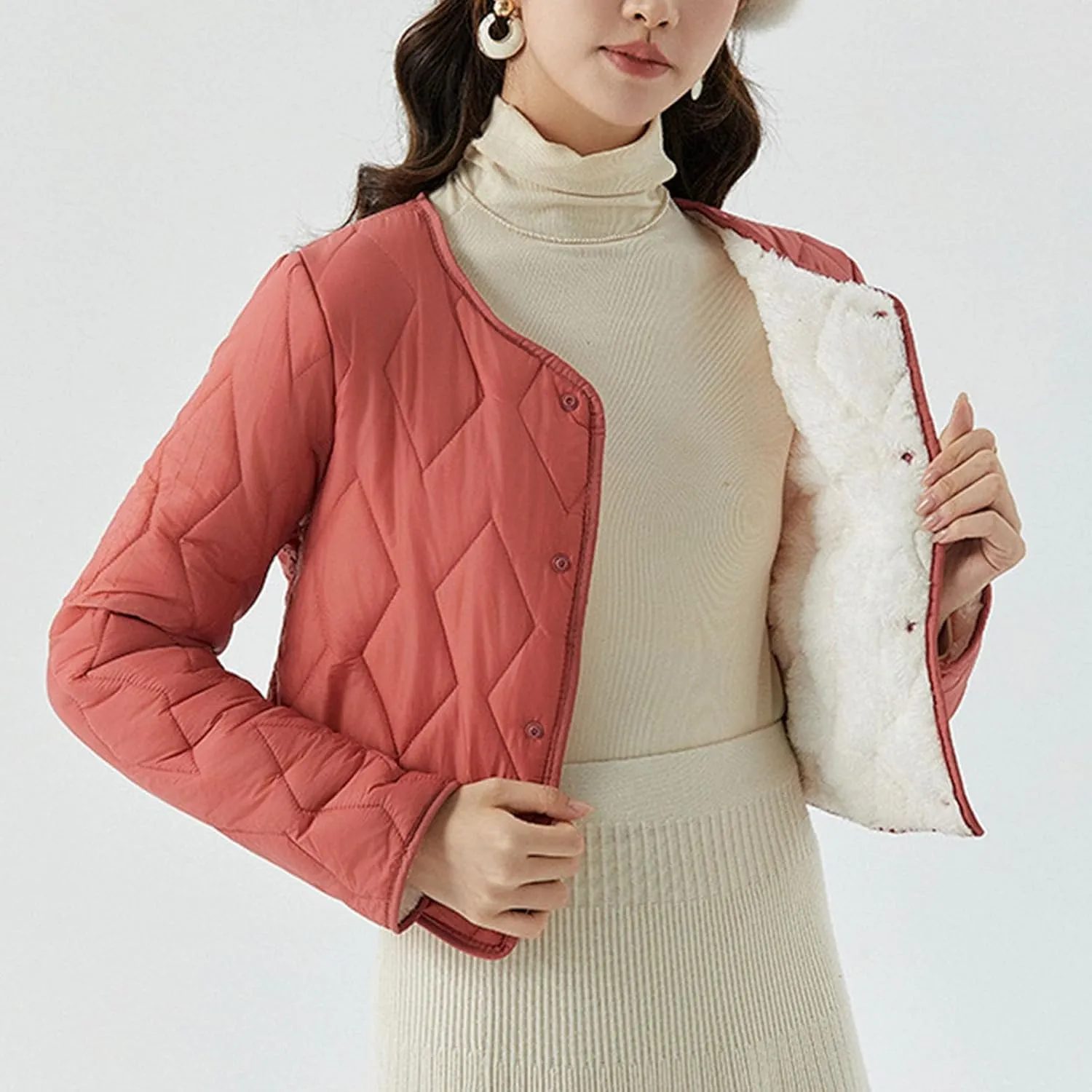 HGps8w Women's Cropped Quilted Winter Coat, Plus Size Casual Lightweight Button Down Padded Down Puffer Jackets