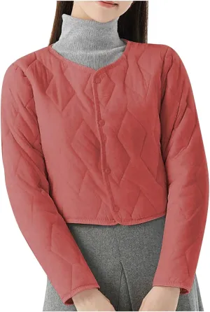 HGps8w Women's Cropped Quilted Winter Coat, Plus Size Casual Lightweight Button Down Padded Down Puffer Jackets