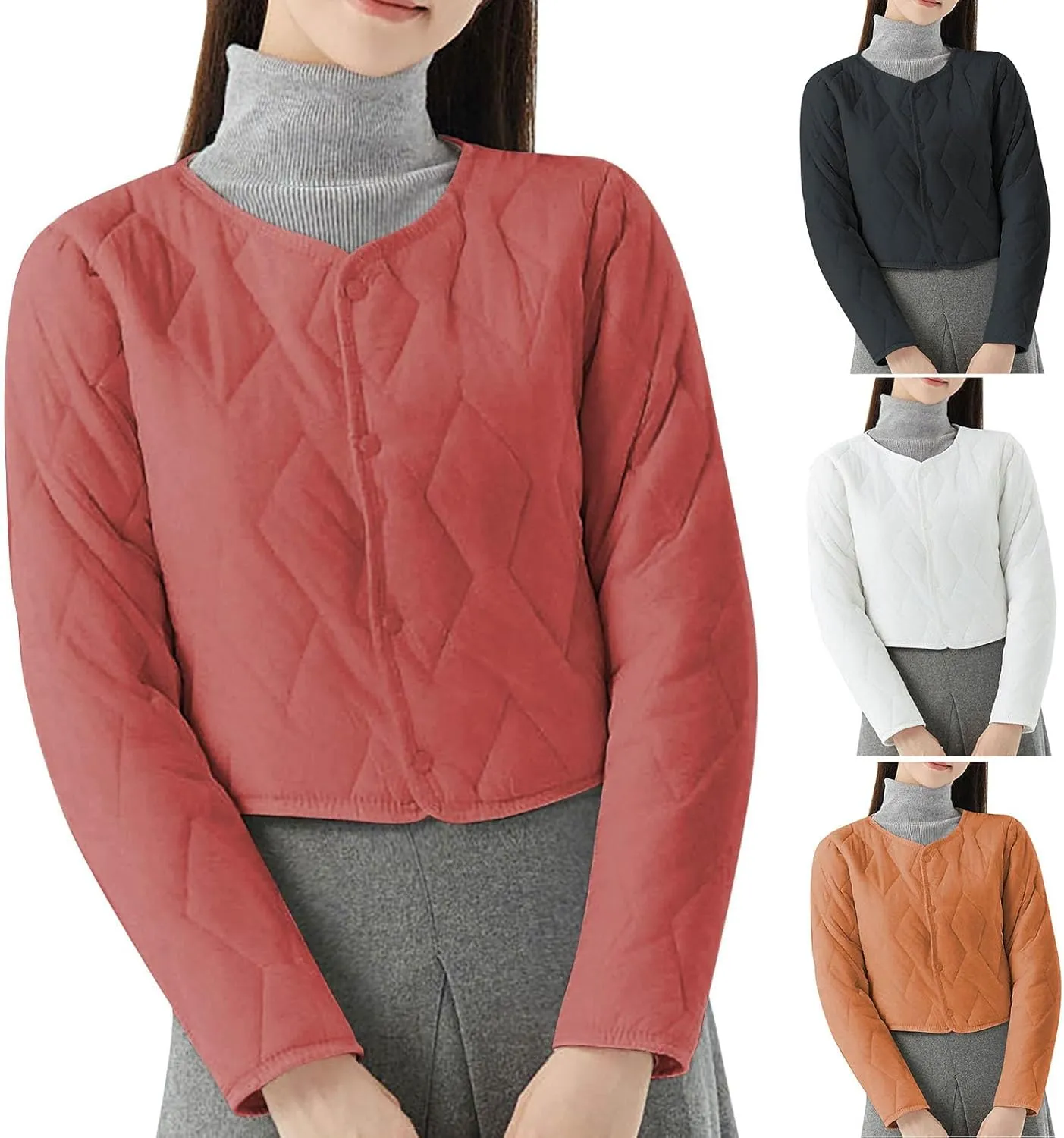 HGps8w Women's Cropped Quilted Winter Coat, Plus Size Casual Lightweight Button Down Padded Down Puffer Jackets