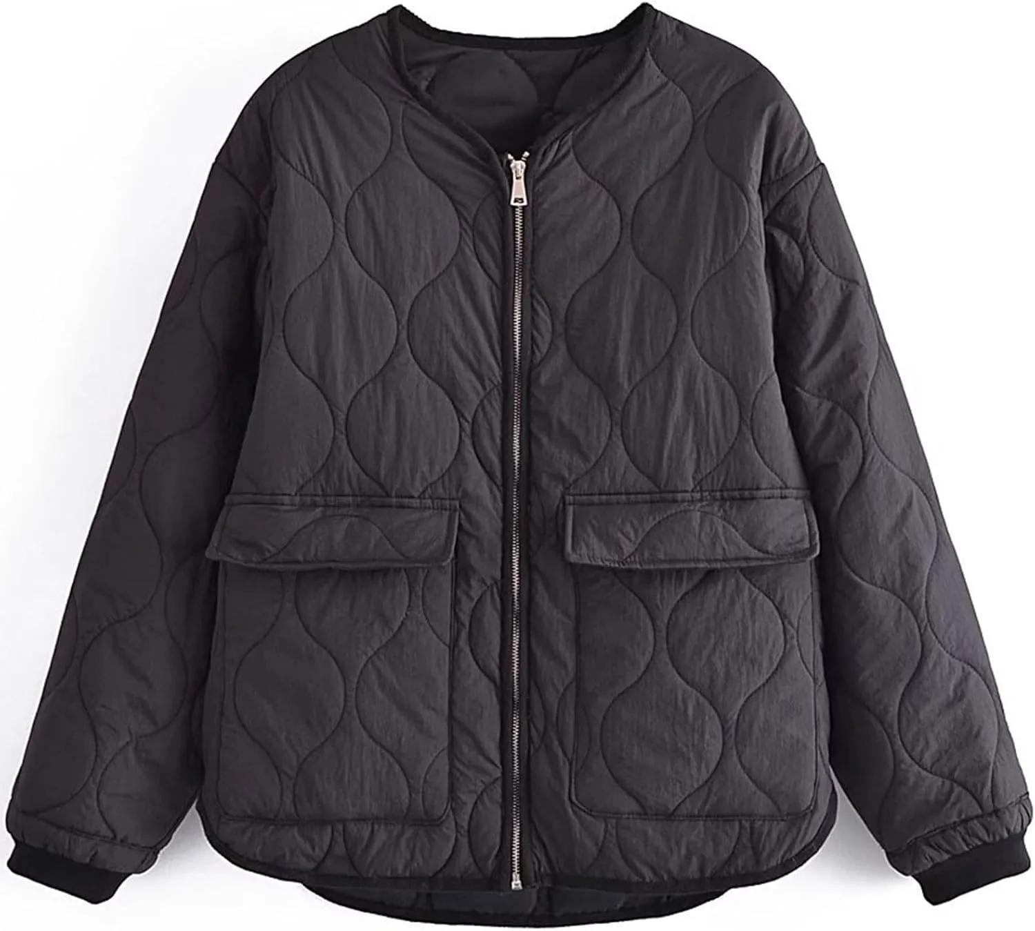 HGps8w Women's Lightweight Quilted Puffer Jacket, Zip Up Long Sleeve Padded Down Warm Winter Coats Outerwear