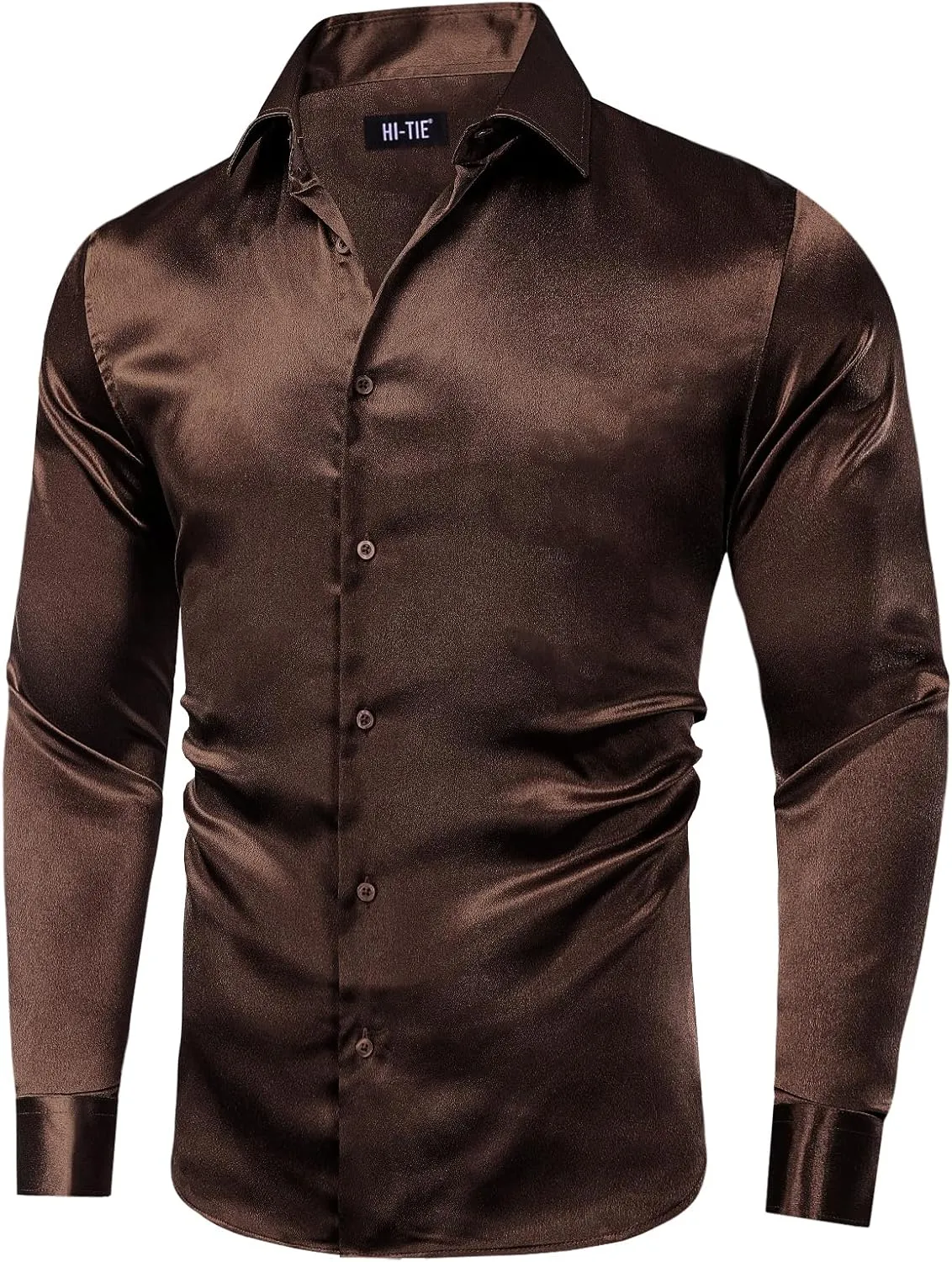 Hi-Tie Mens Long Sleeve Dress Shirt Satin Button Down Casual Prom Wedding Regular Fit Button Up Shirt