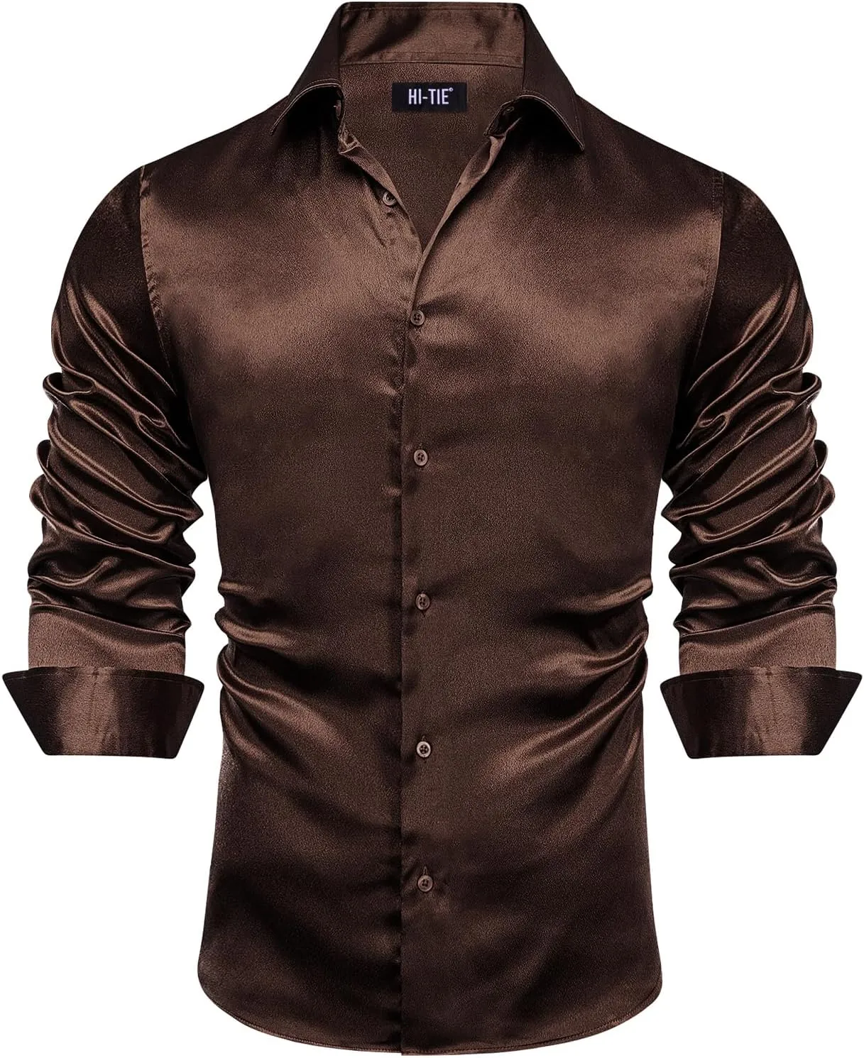 Hi-Tie Mens Long Sleeve Dress Shirt Satin Button Down Casual Prom Wedding Regular Fit Button Up Shirt