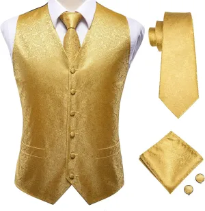 Hi-Tie Silk Mens Suit Vest and Tie Set Paisley Floral Jacquard Formal Dress Waistcoat For Tuxedo Wedding Party Business
