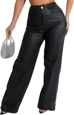 hibshaby Faux Leather Pants for Women High Waisted Straight Leg Long Pants