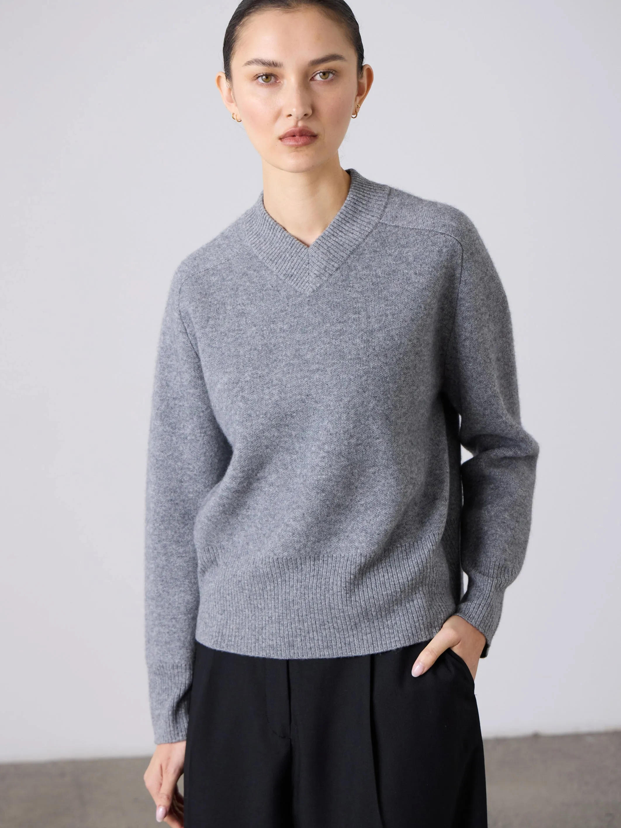 High V-Neck Sweater - Grey Marle
