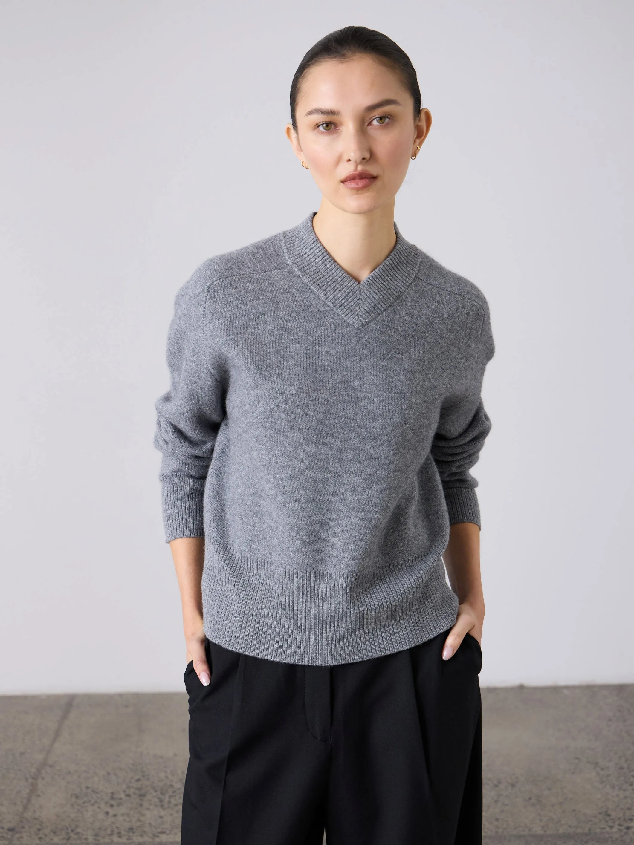 High V-Neck Sweater - Grey Marle