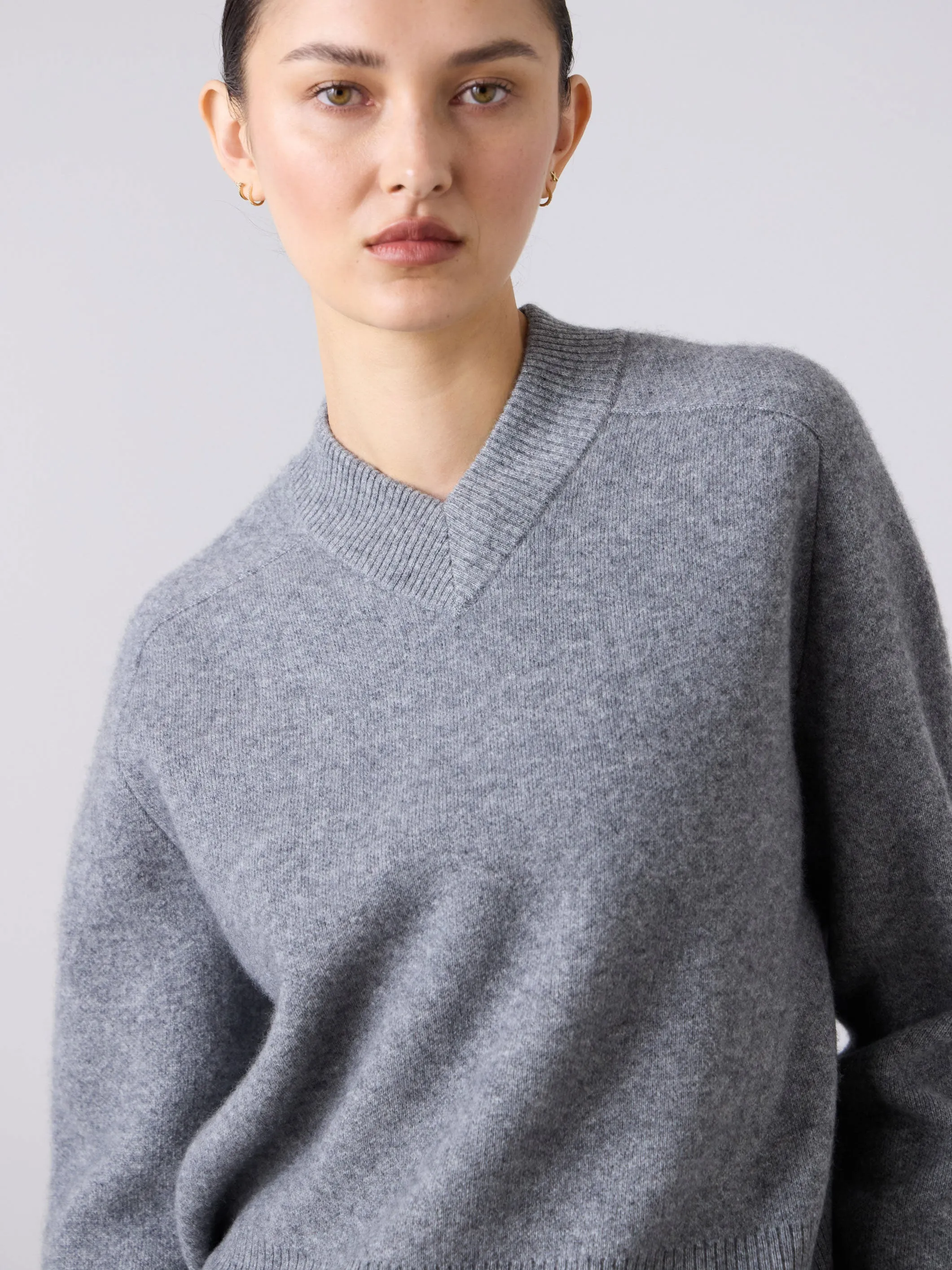 High V-Neck Sweater - Grey Marle