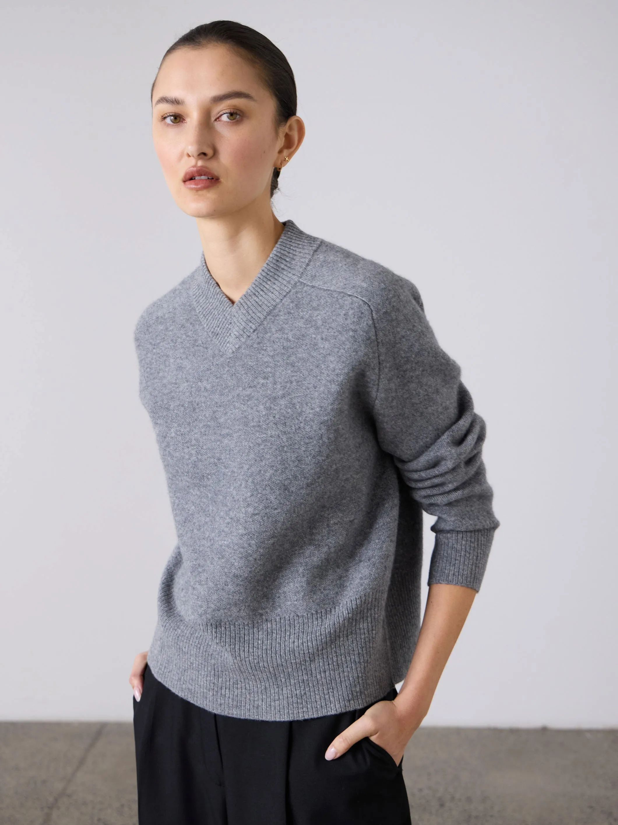 High V-Neck Sweater - Grey Marle