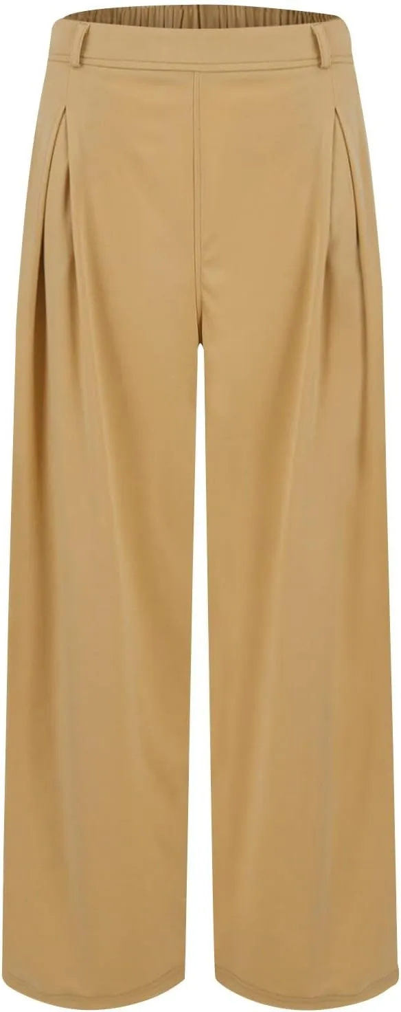 High Waist Flowy Office Work Pants Women with Pleated Elastic Waist Wide Leg Pants Women for Business Casual Slacks