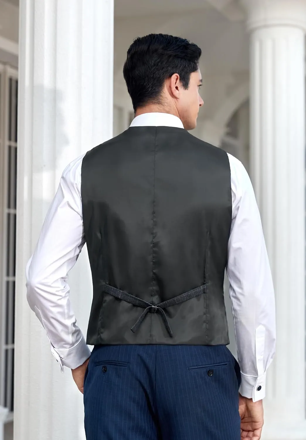 HISDERN Men's Suit Vest Plaid Dress Vest for Men Slim Fit Formal Business Waistcoat Tuxedo V-Ncek Solid Vest for Wedding