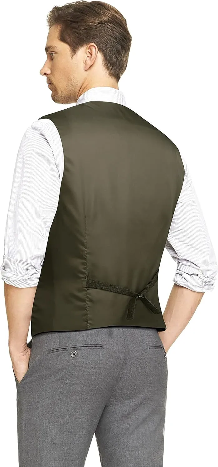 HISDERN Men's Suit Vest Plaid Dress Vest for Men Slim Fit Formal Business Waistcoat Tuxedo V-Ncek Solid Vest for Wedding