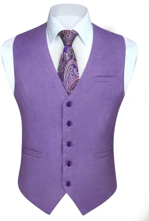 HISDERN Men's Suit Vest Plaid Dress Vest for Men Slim Fit Formal Business Waistcoat Tuxedo V-Ncek Solid Vest for Wedding