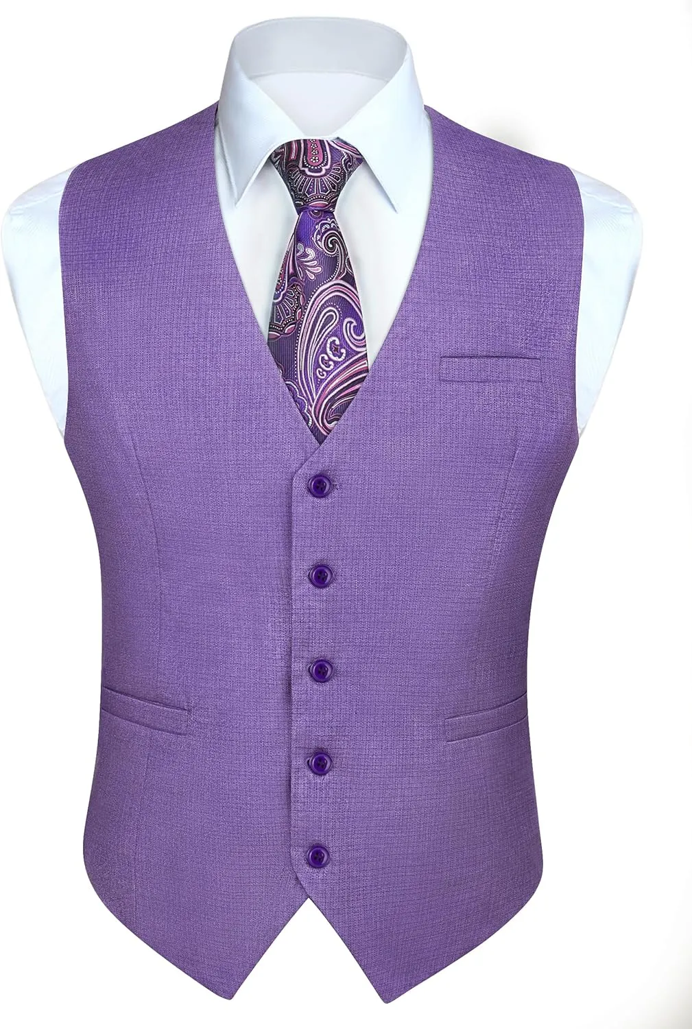 HISDERN Men's Suit Vest Plaid Dress Vest for Men Slim Fit Formal Business Waistcoat Tuxedo V-Ncek Solid Vest for Wedding