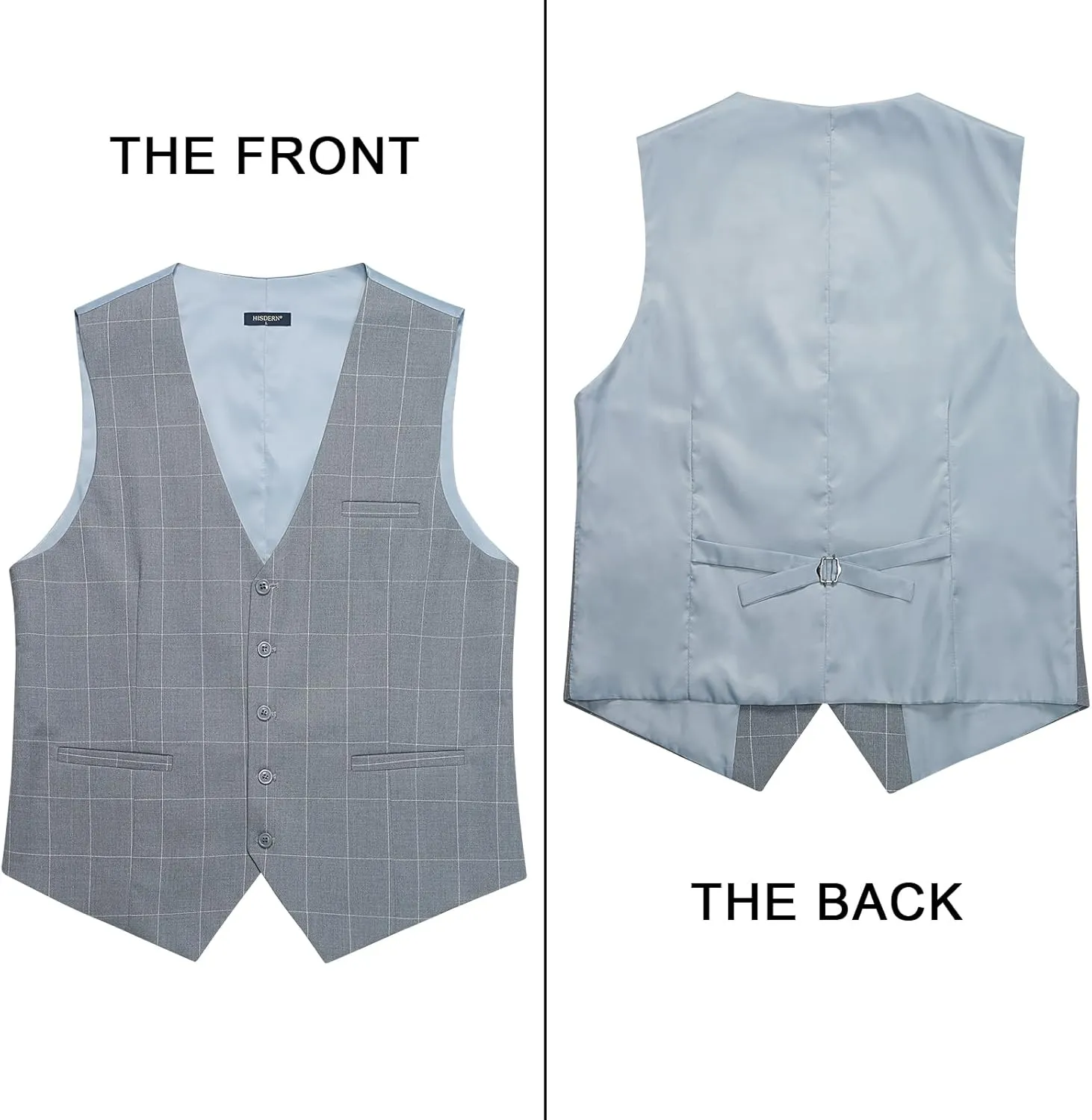 HISDERN Men's Suit Vest Plaid Dress Vest for Men Slim Fit Formal Business Waistcoat Tuxedo V-Ncek Solid Vest for Wedding