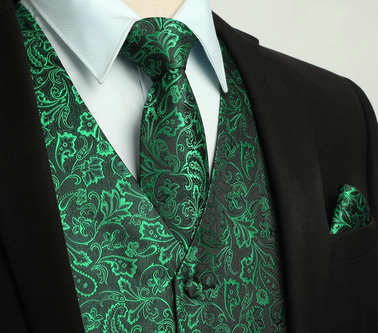 HISDERN Men's Vest Tie Set Paisley Floral Jacquard Necktie Pocket Square 3PCS Waistcoat for Suit or Tuxedo Wedding Party