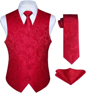 HISDERN Men's Vest Tie Set Paisley Floral Jacquard Necktie Pocket Square 3PCS Waistcoat for Suit or Tuxedo Wedding Party