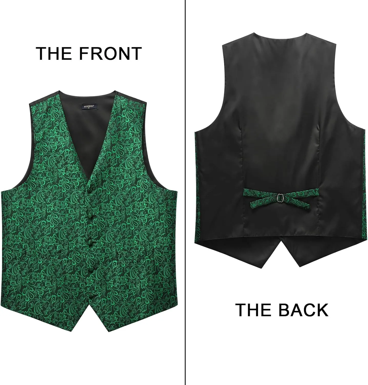 HISDERN Men's Vest Tie Set Paisley Floral Jacquard Necktie Pocket Square 3PCS Waistcoat for Suit or Tuxedo Wedding Party
