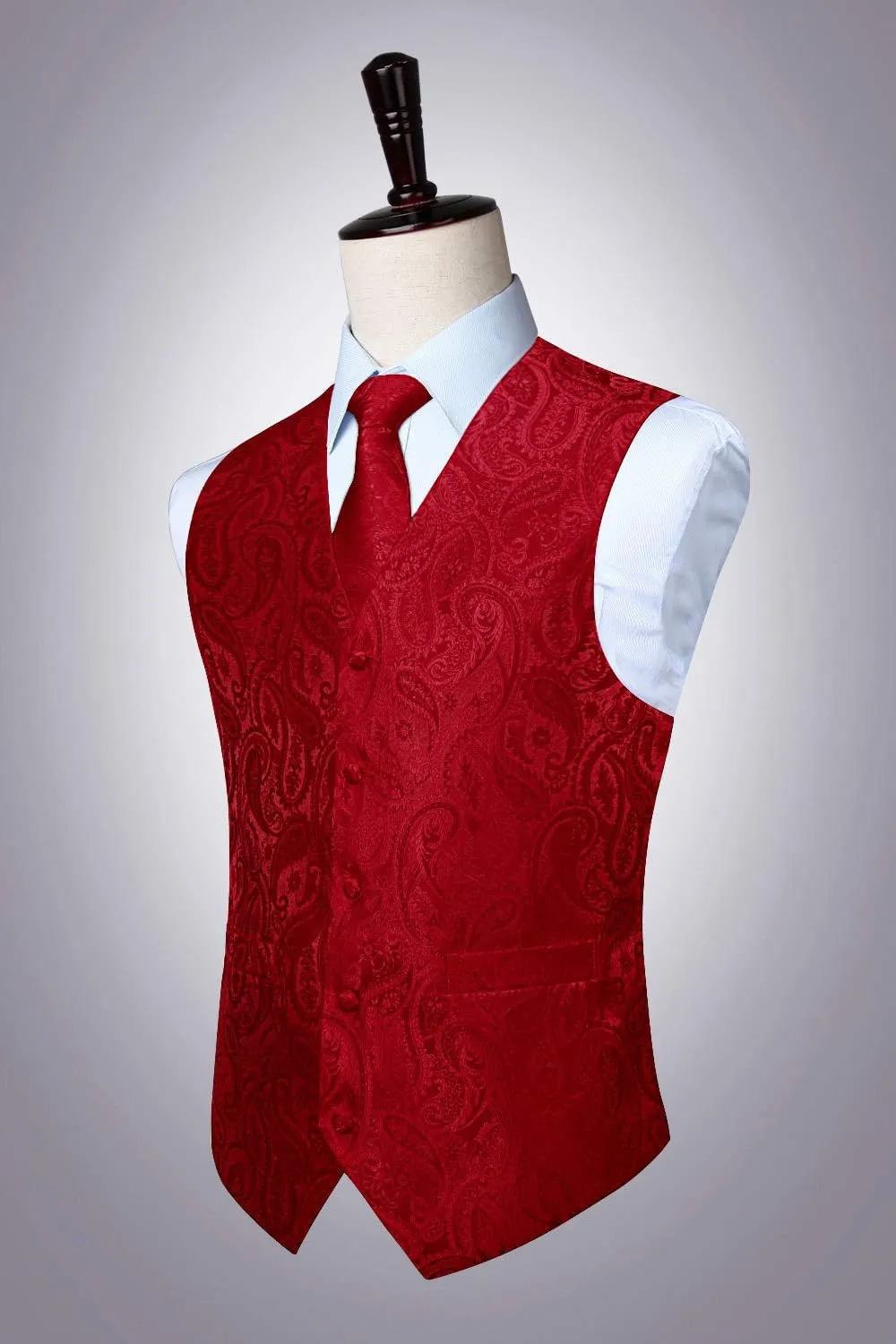 HISDERN Men's Vest Tie Set Paisley Floral Jacquard Necktie Pocket Square 3PCS Waistcoat for Suit or Tuxedo Wedding Party