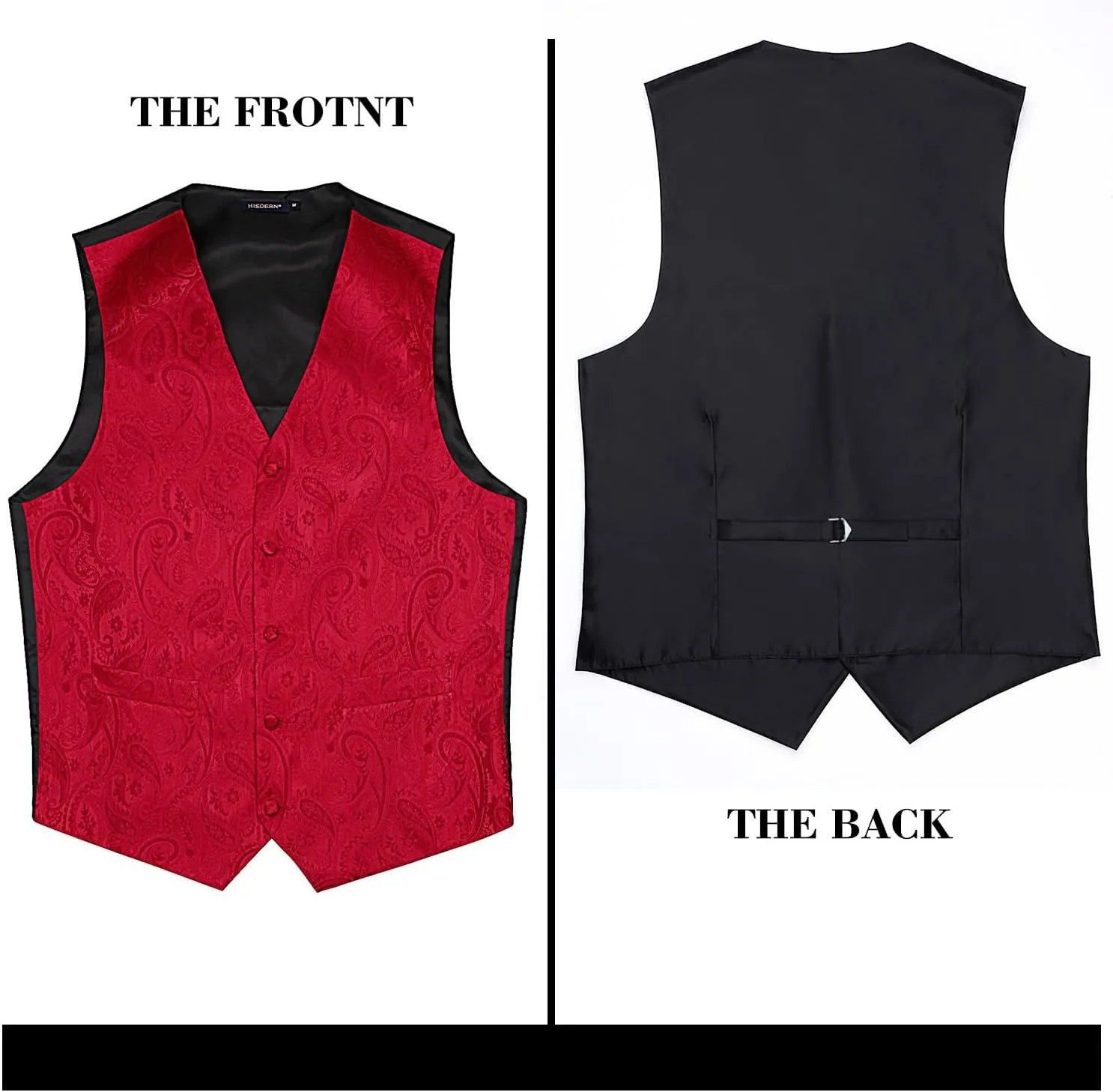 HISDERN Men's Vest Tie Set Paisley Floral Jacquard Necktie Pocket Square 3PCS Waistcoat for Suit or Tuxedo Wedding Party