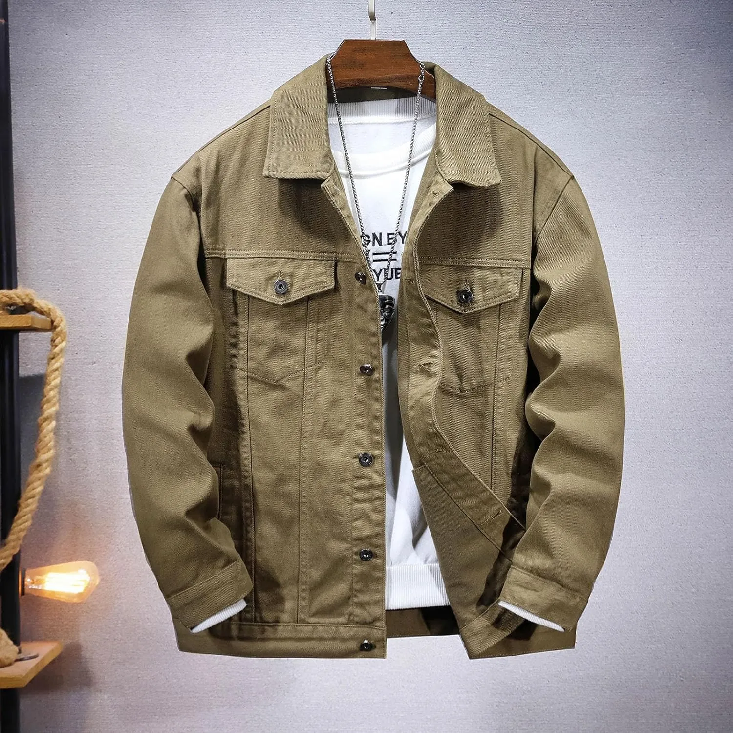 hlysgo Men's Denim Jacket Casual Long Sleeve Button Down Jackets Jean Trucker Jacket Fall Winter Casual Coat with Pockets